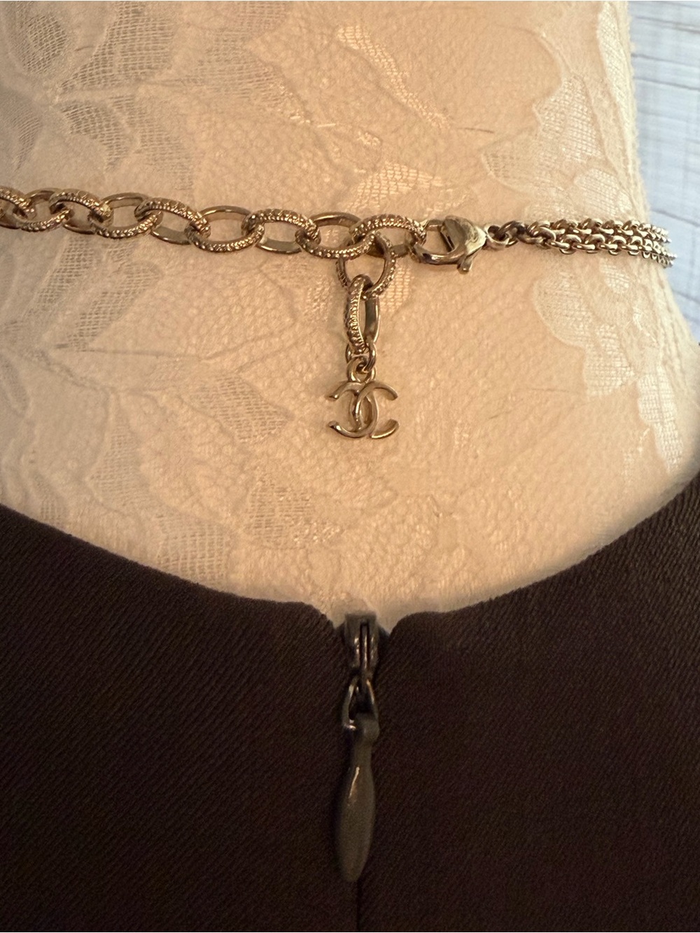 Vintage Chanel Necklace Silver Tone Black Logo Crystal CC Charm Authentic - Picture 3 of 7
